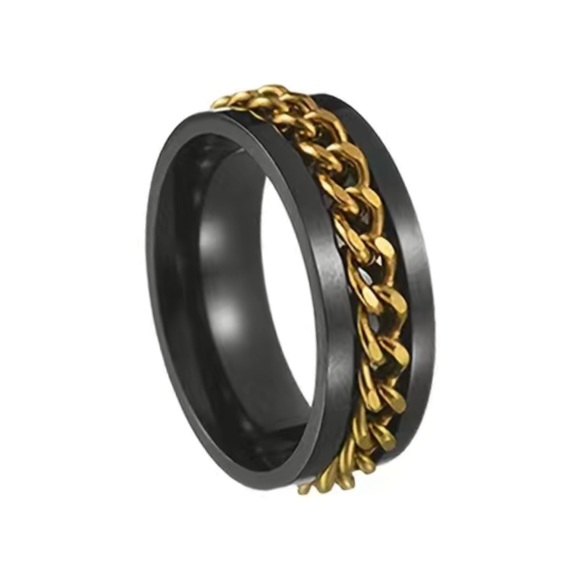 Black Gold Chain Anxiety Fidget Spinner Ring - Picture 3 of 4
